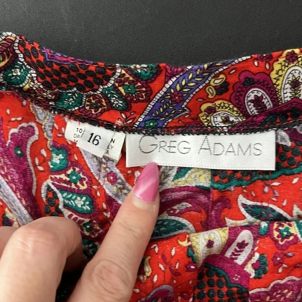 Vintage Greg‎ Adams Paisley Red Midi Skirt Gypsy Boho Festival 16 183​